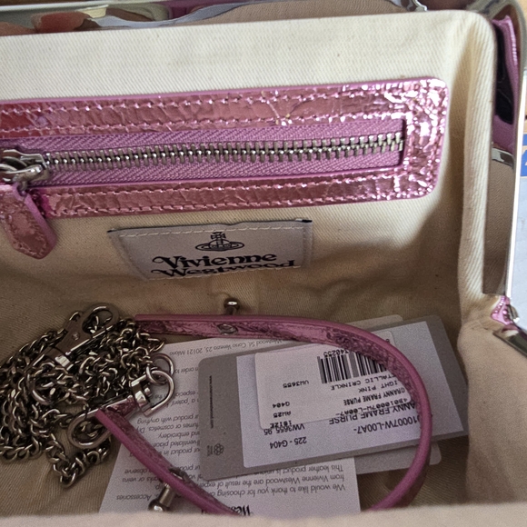 Vivienne Westwood Light Pink Metallic Crinkle Calf Skin Granny  Purse Kisslock - Picture 9 of 16